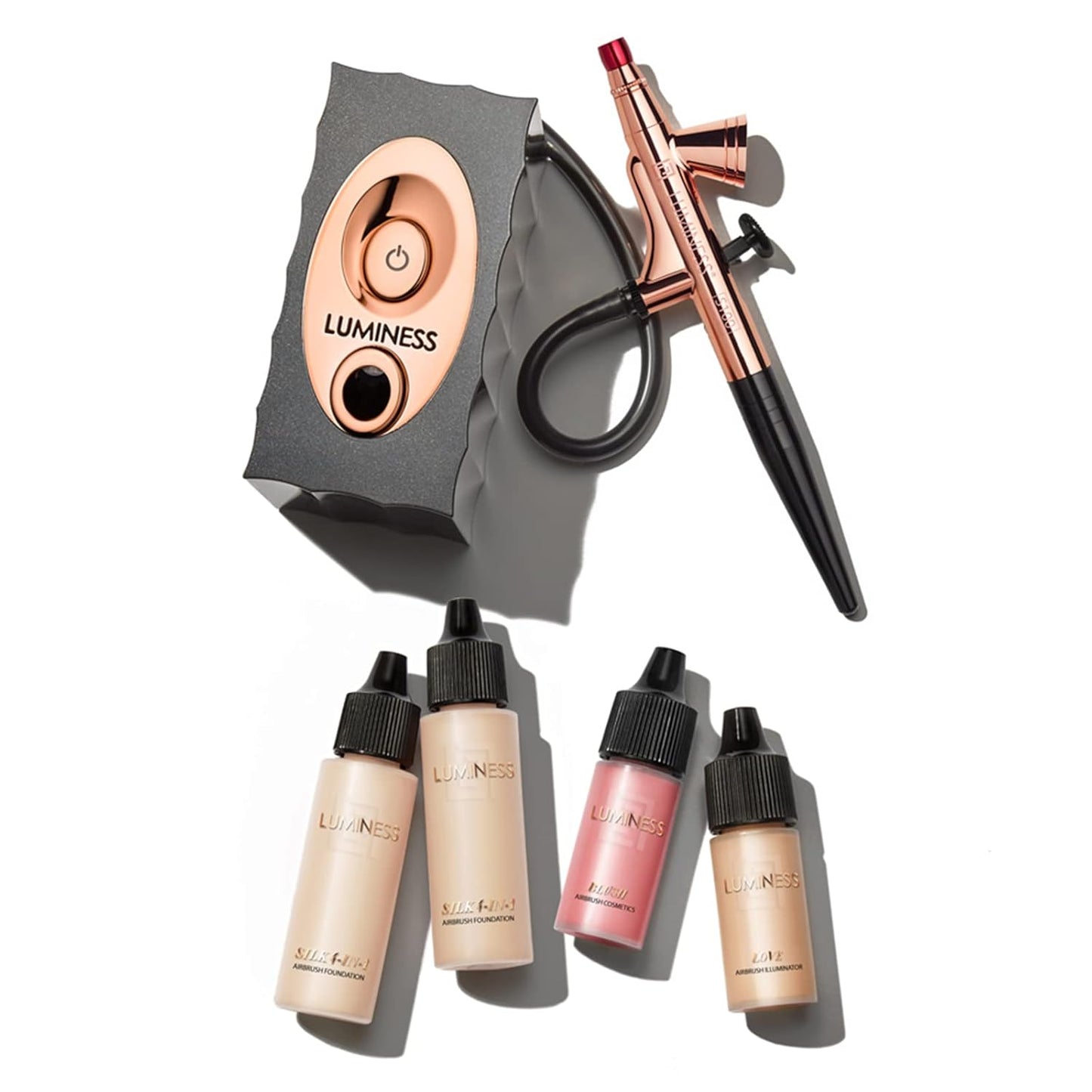 Air Icon Makeup Airbrush System and 4-Piece Foundation Starter Kit, Medium Coverage - Quick, Easy & Long Lasting Application - Includes Silk 4-In-1 Foundation, Highlighter & Blush