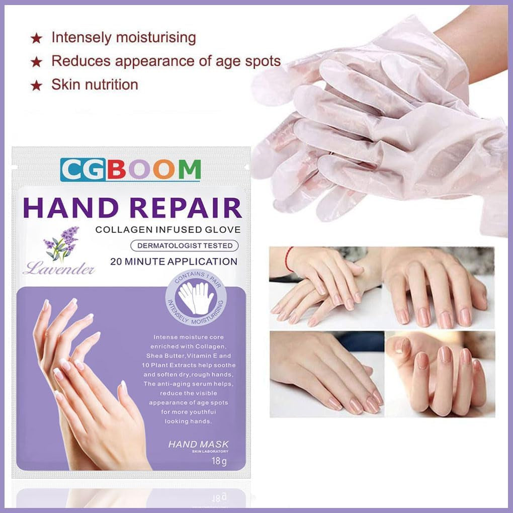 5 Pairs Hand Masks Moisturizing Gloves, Hand Skin Repair Renew Mask Infused Collagen, Vitamins + Natural Plant Extracts for Dry, Aging, Cracked Hands (Lavender)