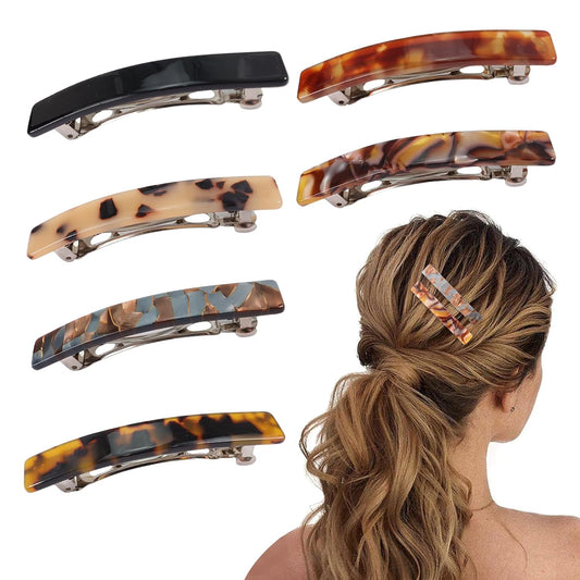 6PCS Hair Barrettes for Women Shell Hair Clip Hair Accessories Barrettes for Thick Thin Long Short Hair (Blue Brown + Brilliant Color + Amber + Light Turtle Shell + Dark Turtle Shell + Black)