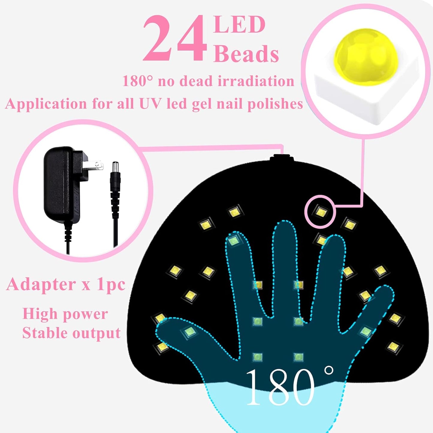 UV Light for Nails, 48W UV LED Nail Lamp for Gel Polish, Fast Nail Dryer with Automatic Sensor, 3 Timer Setting, Small and Portable, LED Nail Light for Fingernail and Toenail Nail