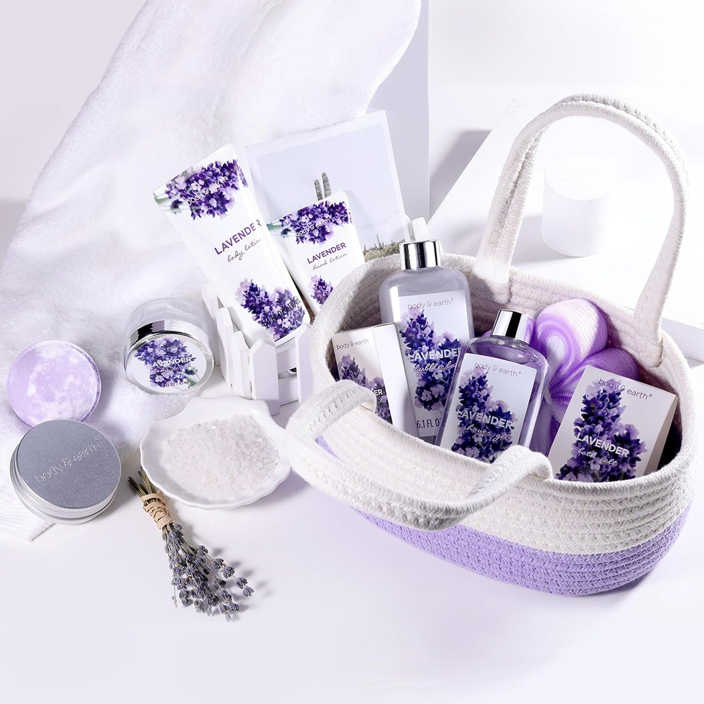 Spa Gift Baskets for Women -  11Pcs Lavender Gift Sets with Bubble Bath, Shower Gel, Body Lotion, Birthday Gifts for Women, Spa Kit for Mom Gifts, Purple Gifts