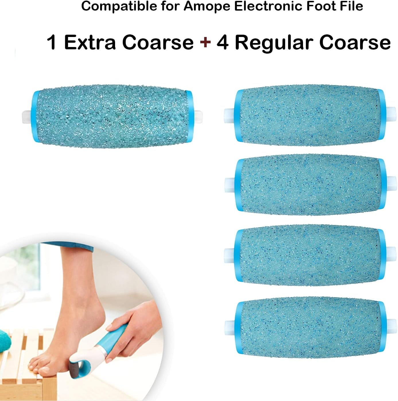 Electronic Foot File Replacements for Amope Pedi Perfect, Callus Remover Refills 1 Extra&4 Regular Contains Shell Powder