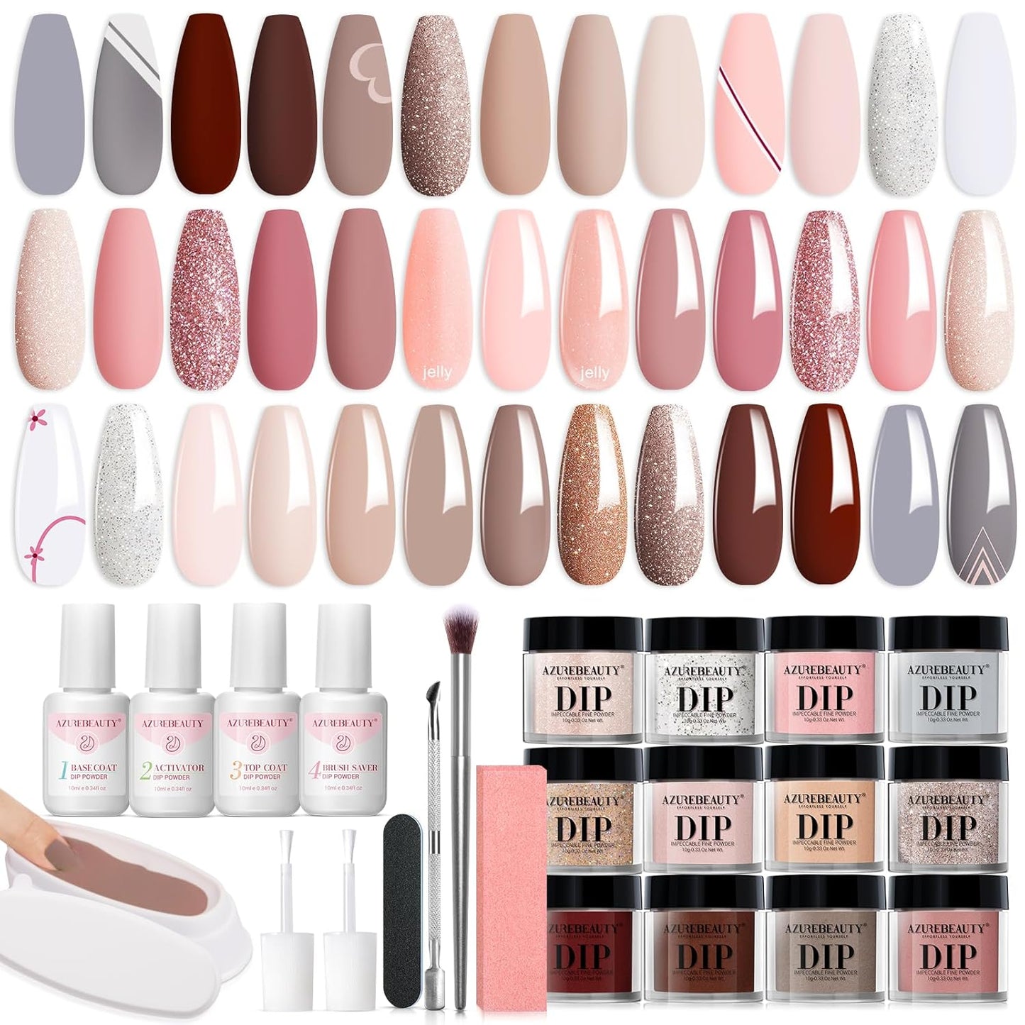 31 Pcs Dip Powder Nail Kit 20 Colors Glitter Nude Brown Pink White Gray Dip Powder Liquid Set with Top/Base Coat Activator for French Nails Art Manicure DIY Salon Women Valentine'S Gift