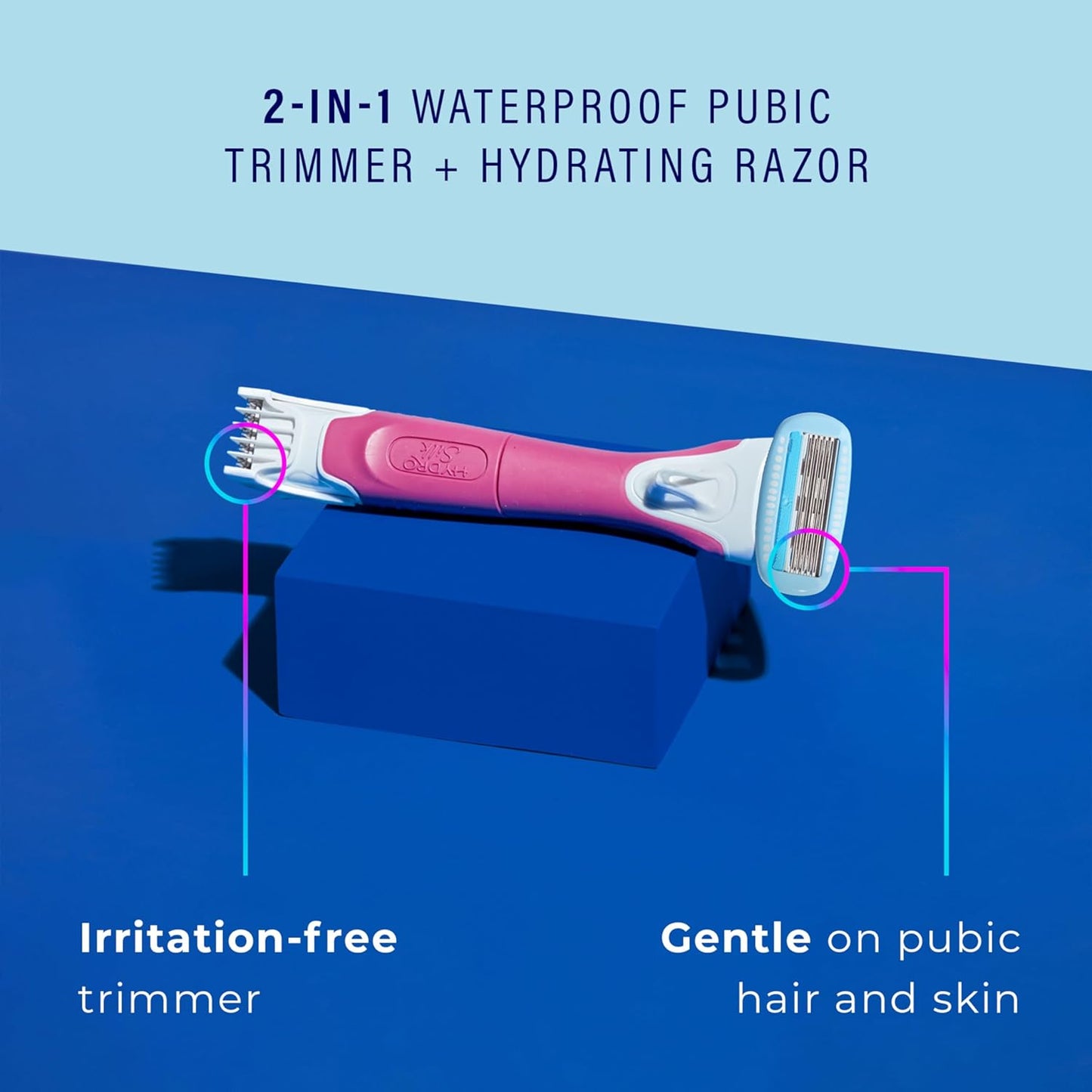 Trimstyle Razor for Women with Bikini Trimmer | 5-Blade Womens Razor with Trimmer, 2-In-1 Waterproof Pubic Hair Trimmer & Razor | 1 Handle & 3 Razor Blade Refills