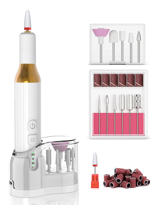 Nail Drill,Cordless Electric Files for Gel Nails E-File Manicure Kit Women Rechargeable Wireless Drill Para Uñas Profesional Machine Grinder Acrylic White (M918)