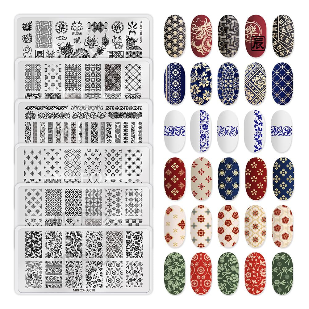 MRFOX 5 Pcs Nail Plates Stamping Set Marbled Punk Spider Web Heart Star Theme Leaf Nail Art DIY Stamping Template