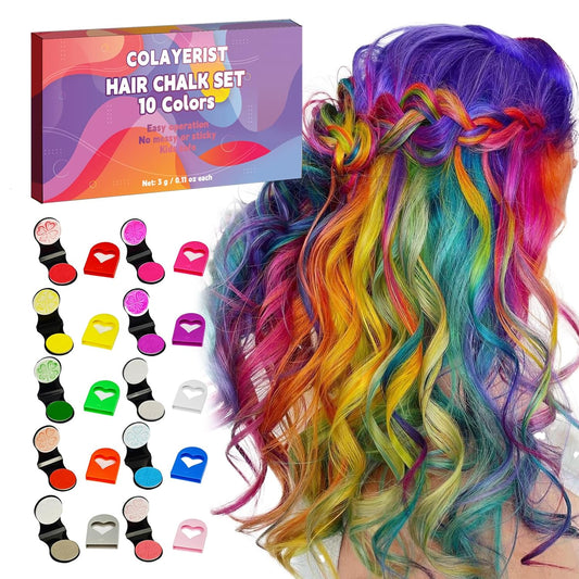 Hair Chalk for Girls Washable, 10PCS Temporary Hair Color for Kids Adults, Temporary Hair Dye Wax Kids Makeup, Great Christmas Birthday Gifts for 6-13 Year Old Girls (Red Etc.)