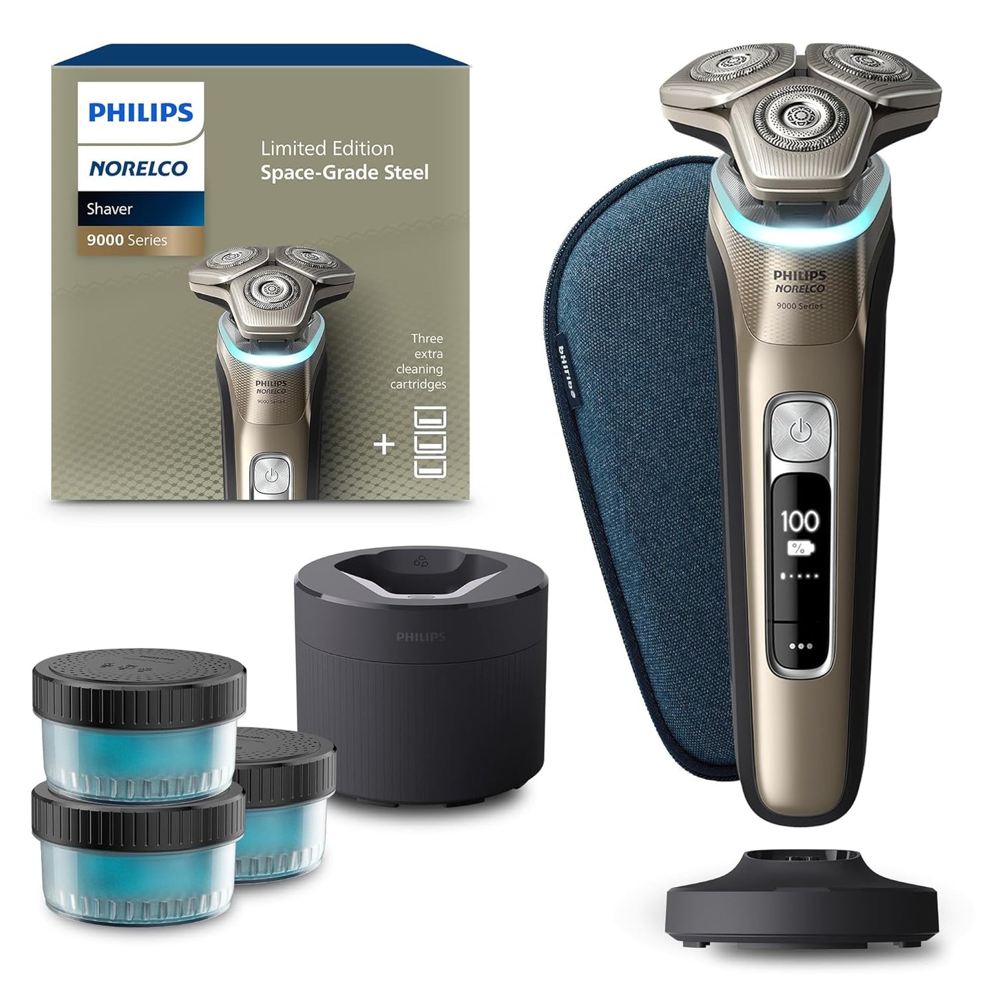 Shaver Series 9000, Wet and Dry Electric Shaver, with Lift & Cut Shaving System and Senseiq Technology, Pop-Up Trimmer, Cleaning Pod, Charging Stand and Travel Case, Model S9987/85