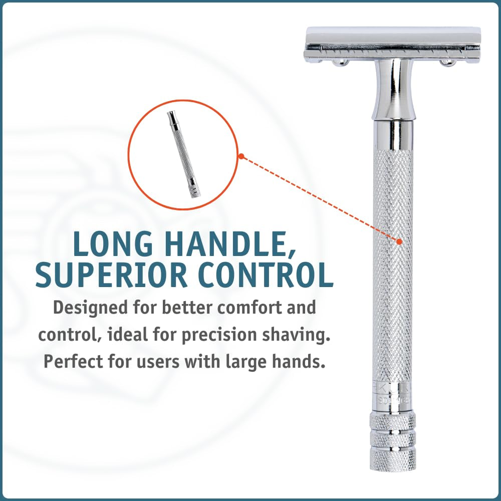 Long Handled Safety Razor, 1 Count, Silver