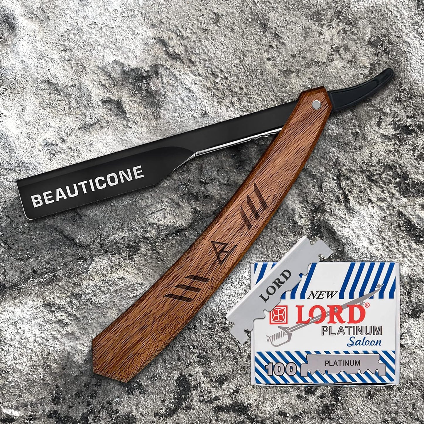 Straight Razor for Men, Professional Barber Razor with 100 Single Edge Blades, Straight Edge Single Blade Razors for Men, (Rose Wooden Slide-Out)