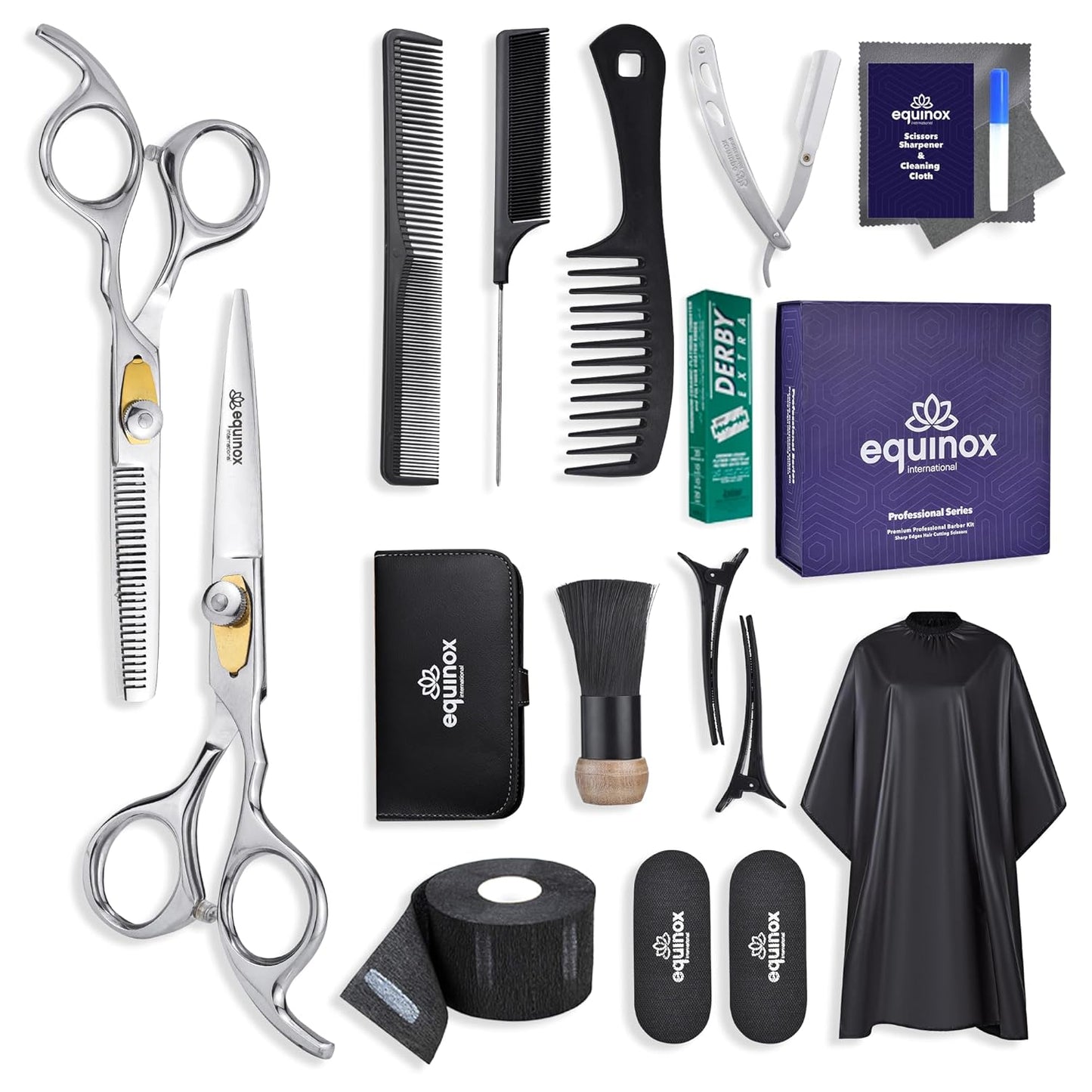 Equinox Professional Hair Scissors Set - Includes Barber Scissors & Thinning Shears for Hair Cutting & Grooming, Premium Japanese Stainless Steel Hair Cutting Scissors, Barber Accessories & Hair Tools