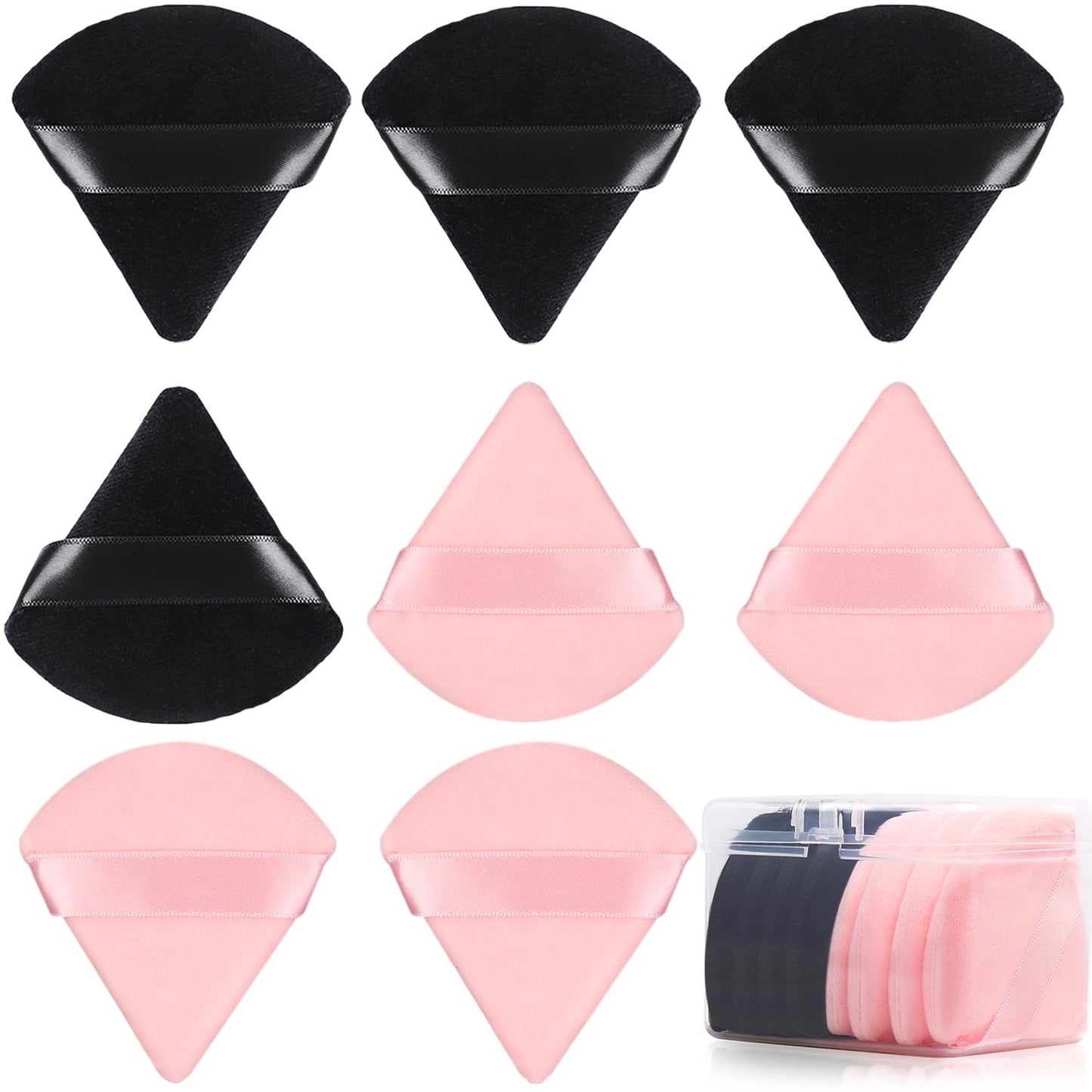 8 Pcs Cotton Powder Puff Face, Triangle Super Soft for Both Dry and Wet Makeup Setting/Concealer/Loose and Body Powder/Foundation/Blush Makeup Sponge Set (Pink)