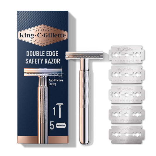 Safety Razor with Chrome Plated Handle and 5 Platinum Coated Double Edge Safety Razor Blade Refills