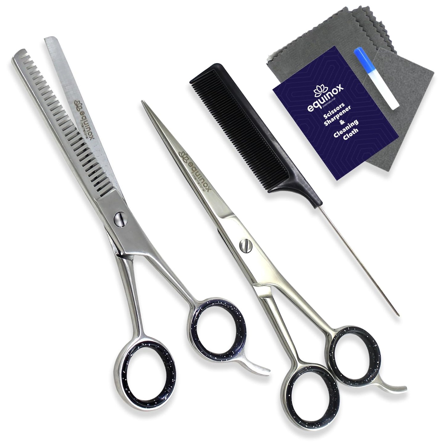 Equinox Professional Hair Scissors Set - Includes Barber Scissors & Thinning Shears for Hair Cutting & Grooming, Premium Japanese Stainless Steel Hair Cutting Scissors, Barber Accessories & Hair Tools