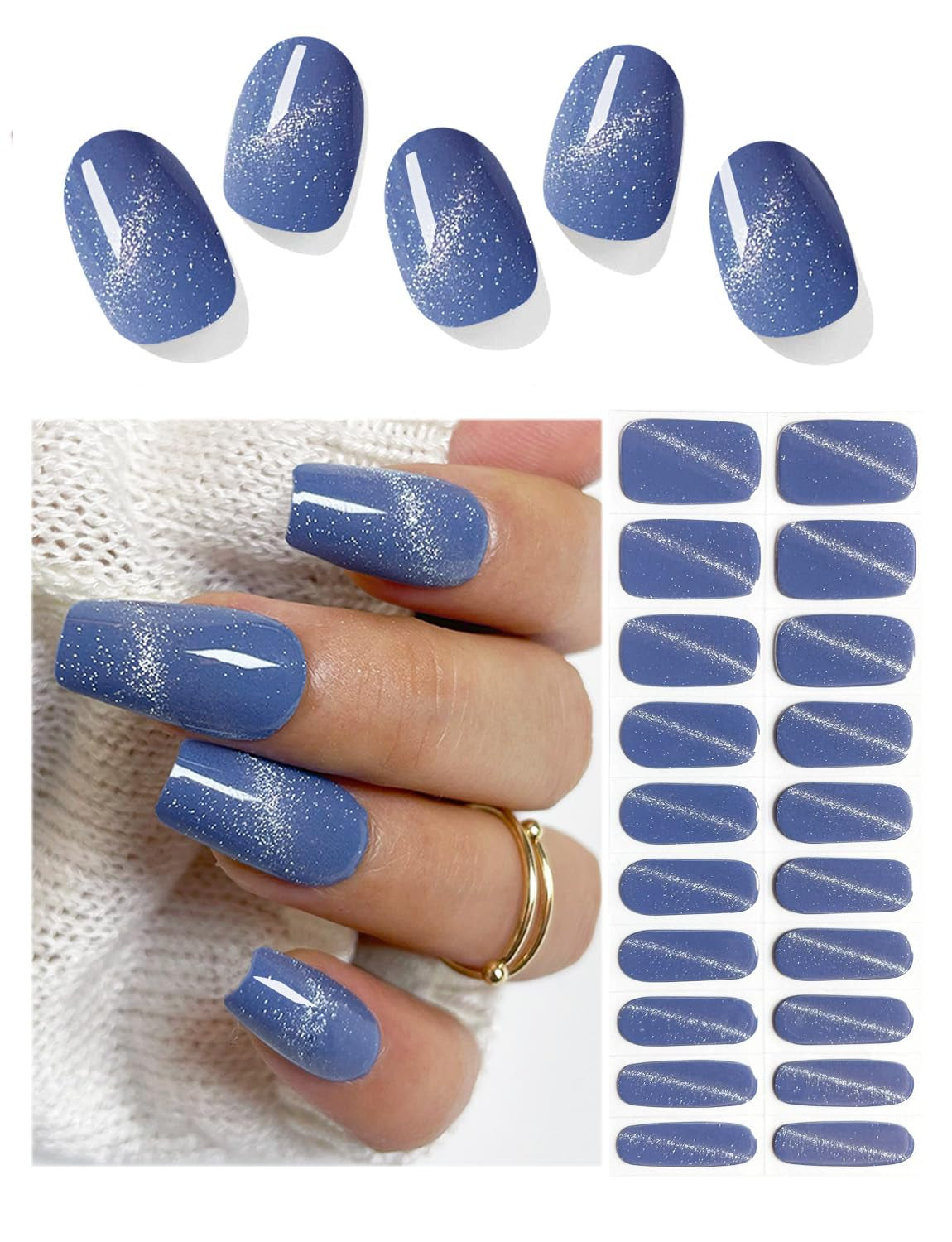 Semi Cured Gel Nail Strips, 20Pcs French Gradient Gel Nail Stickers Work with UV, Easy to Use and Remove