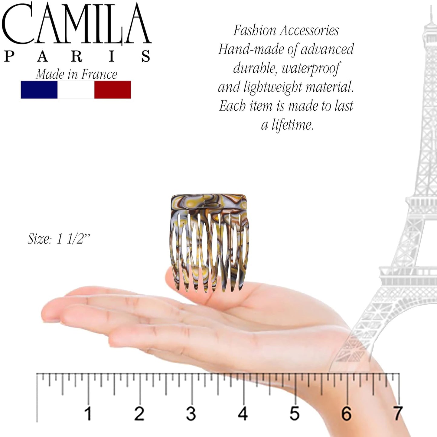 Paris CP2332/2 French Hair Side Comb Handmade Onyx, Small Twist Hair Decorative, Strong Hold Clips for Women Bun Chignon Up-Do Styling Girls Hair Accessories, Made in France