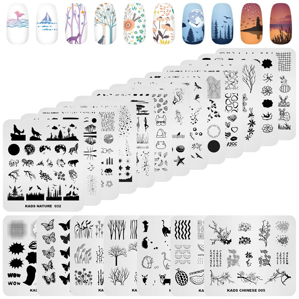 20Pcs Nail Stamp Plates Set Nails Art Stamping Plates Leaves Flowers Animal Nail Plate Template Image Plate (20 Pcs)