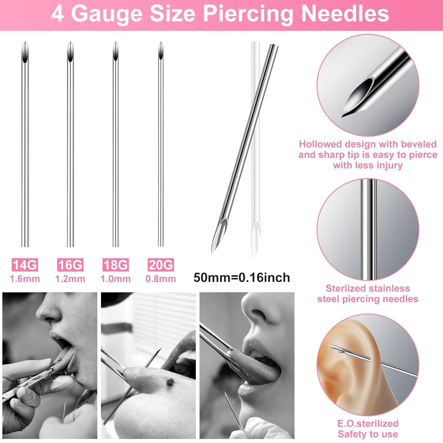 135PCS Body Septum Piercing Kit with 14G/16G/18G/20G Piercing Needles Piercing Jewelry and Tools for Ear Nose Belly Button Nipple Lip Cartilage Eyebrow Tongue Navel Piercing Kit for All Piercings