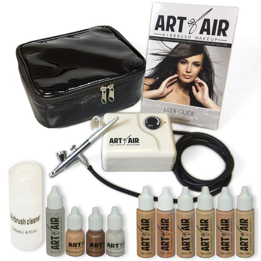 Professional Airbrush Cosmetic Makeup System/Fair to Medium Shades 6Pc Foundation Set with Blush, Bronzer, Shimmer and Primer Makeup Airbrush Kit