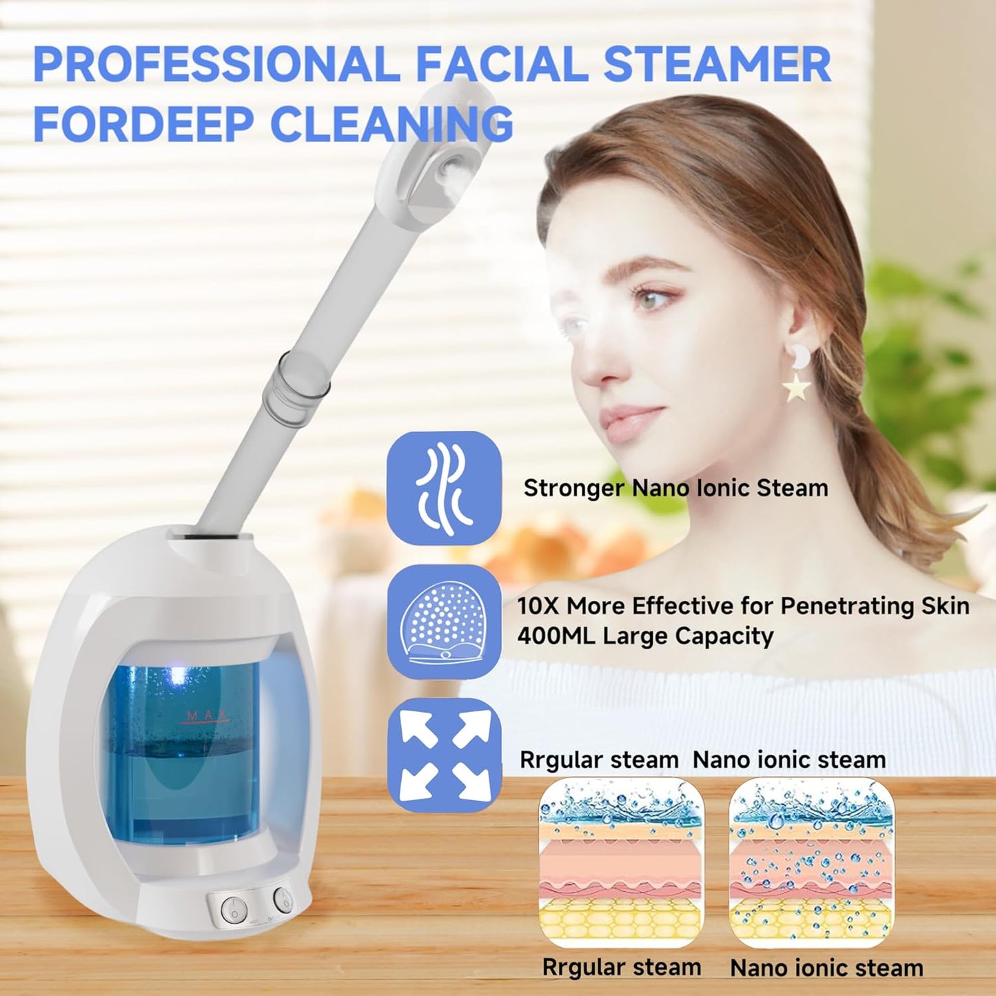 Facial Steamer, Face Steamer for Esthetician and Nano Ionic Portable Facial Steamer for Face, Professional Facial Steamer for Home Facial Spa.