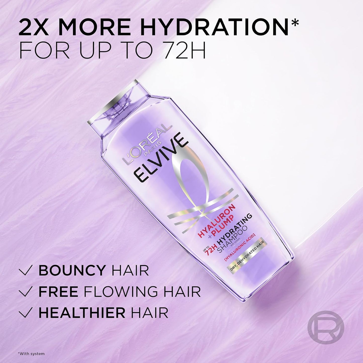 Elvive Hyaluron Plump Hydrating Shampoo for Dehydrated, Dry Hair Infused with Hyaluronic Acid Care Complex, Paraben-Free, 12.6 Fl Oz