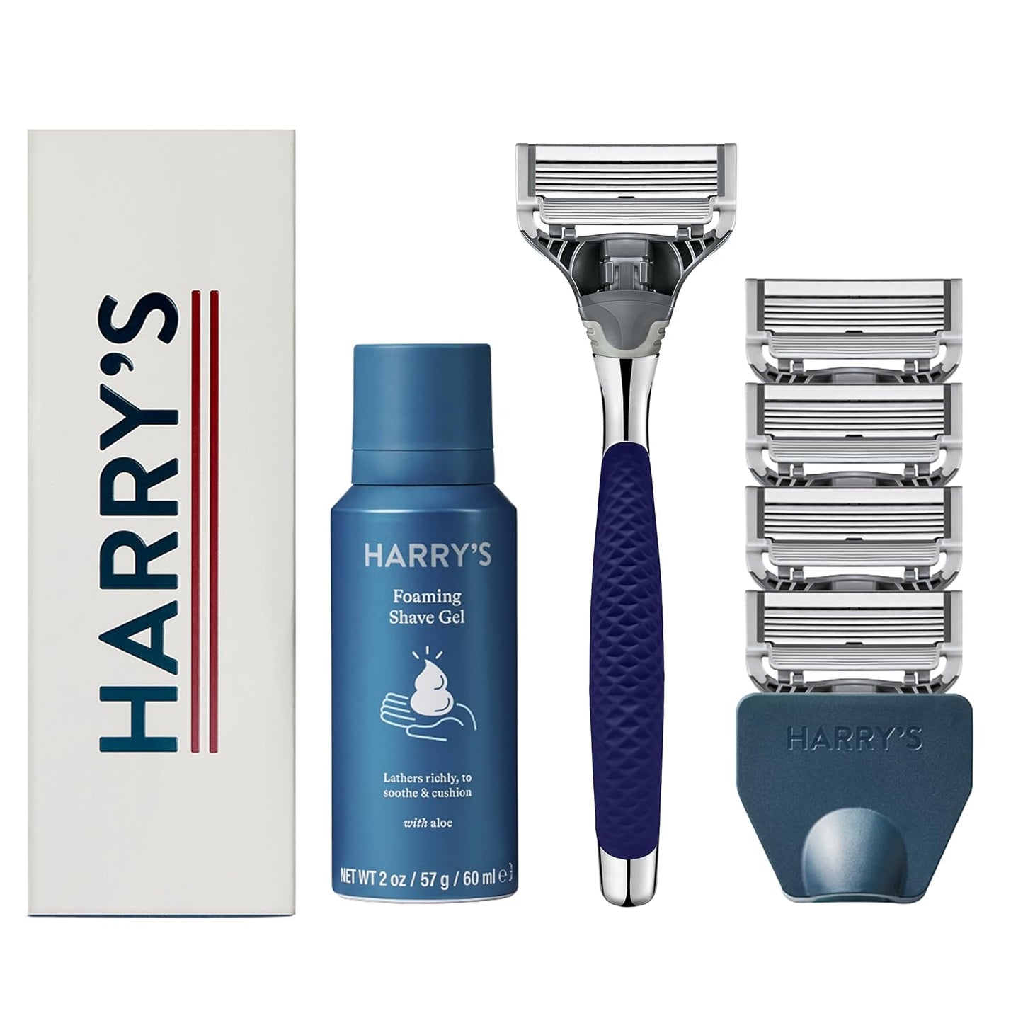 Shaving Kit for Men - Razor Handle, 5 Razor Blade Refills, Foaming Shave Gel, and Travel Blade Cover - Chrome Edition