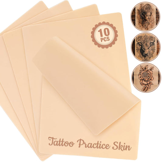 10PCS Blank Tattoo Practice Skin - Skin Tattoo Practice 7.4 X 5.6 Fake Skin Double Sides Silicone Tattoo Practice Skin for Tattooing for Beginners and Experienced Artists