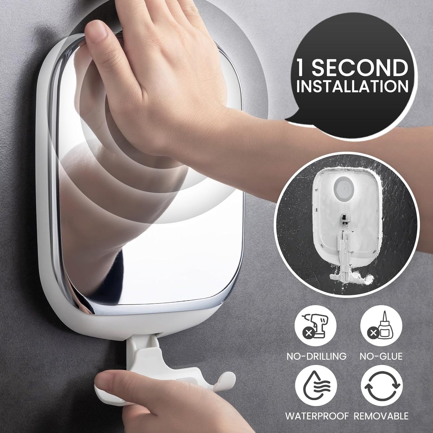 Shower Mirror Fogless for Shaving, anti Fog Shaving Mirror with Razor Holder No-Drilling,Removable,Shatterproof & Waterproof,Wall Mounted Bathroom Accessories with Powerful Suction(White)