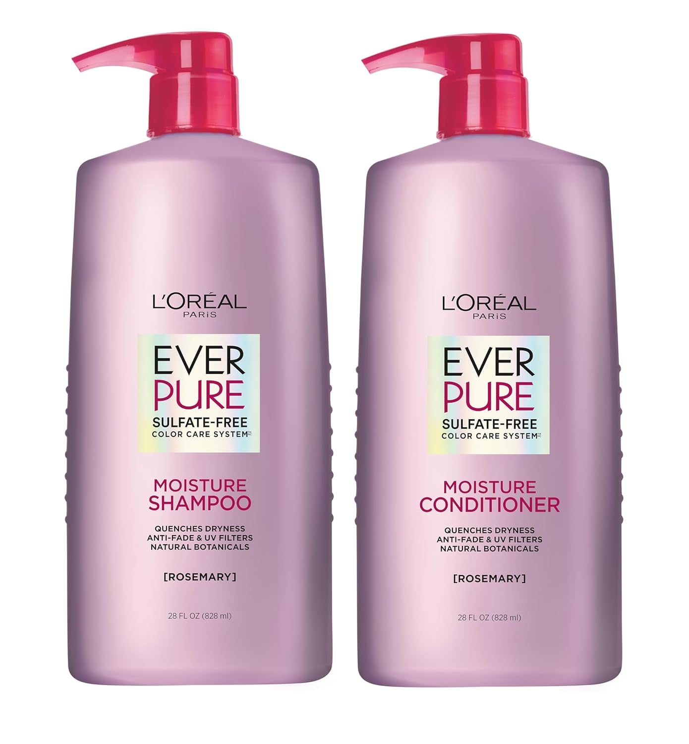 L’Oréal Paris Moisture Sulfate Free Shampoo and Conditioner Set, Hair Care for Color-Treated Hair with Rosemary Botanicals, Everpure, 1 Kit