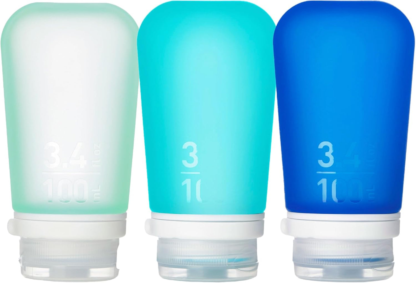 Gotoob+ 3-Pack (Small) | Refillable Silicone Travel Bottle | Locking Lid | Food-Safe Material, Clear/Green/Blue, Small (1.7 Fl.Oz; 53Ml)