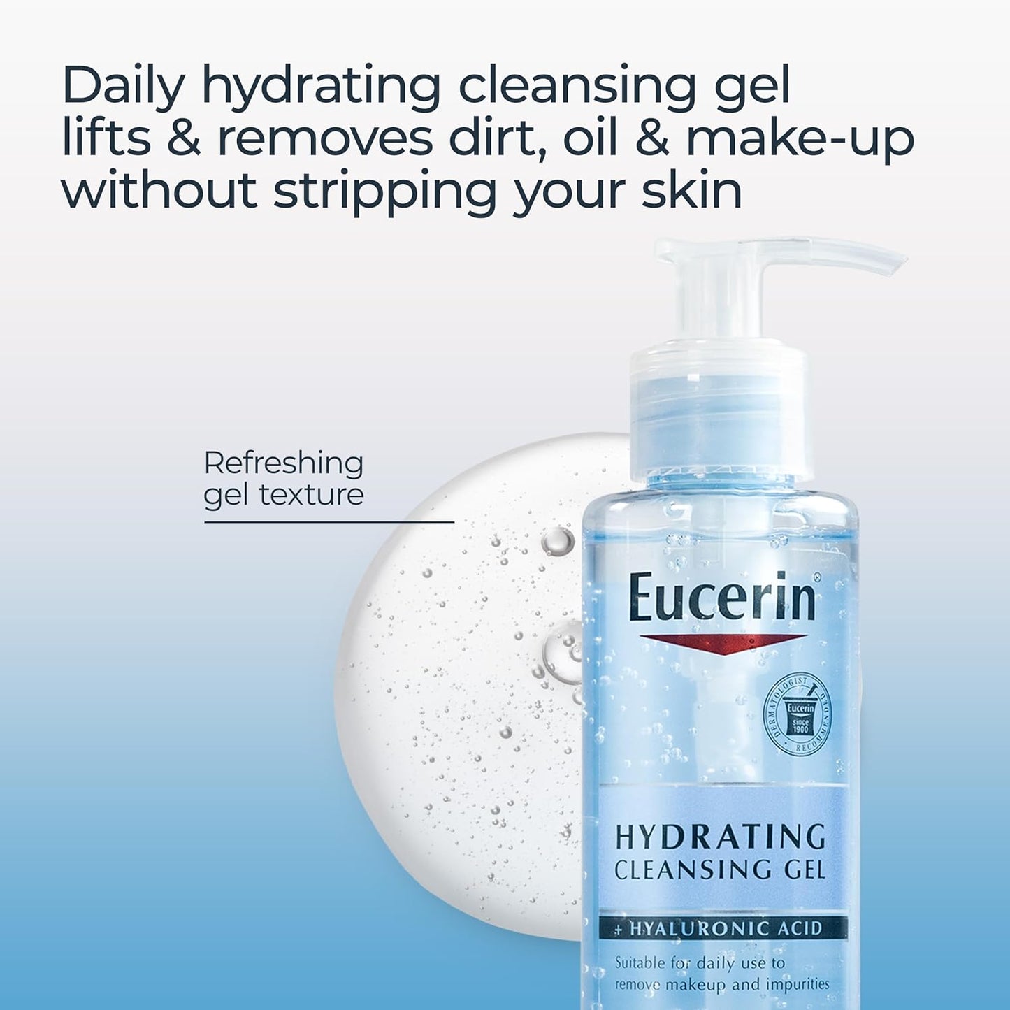 Hydrating Cleansing Gel, Daily Face Wash and Makeup Remover Formulated with Hyaluronic Acid, 6.8 Fl Oz Bottle