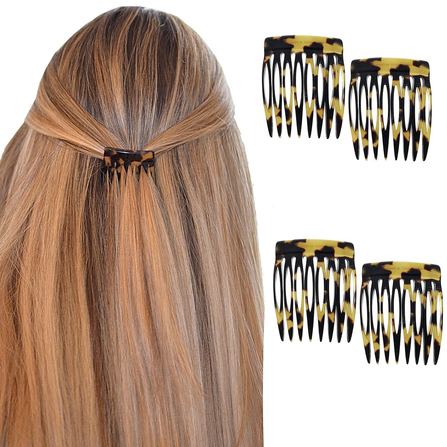 Paris CP2332/2 French Hair Side Comb Handmade Onyx, Small Twist Hair Decorative, Strong Hold Clips for Women Bun Chignon Up-Do Styling Girls Hair Accessories, Made in France