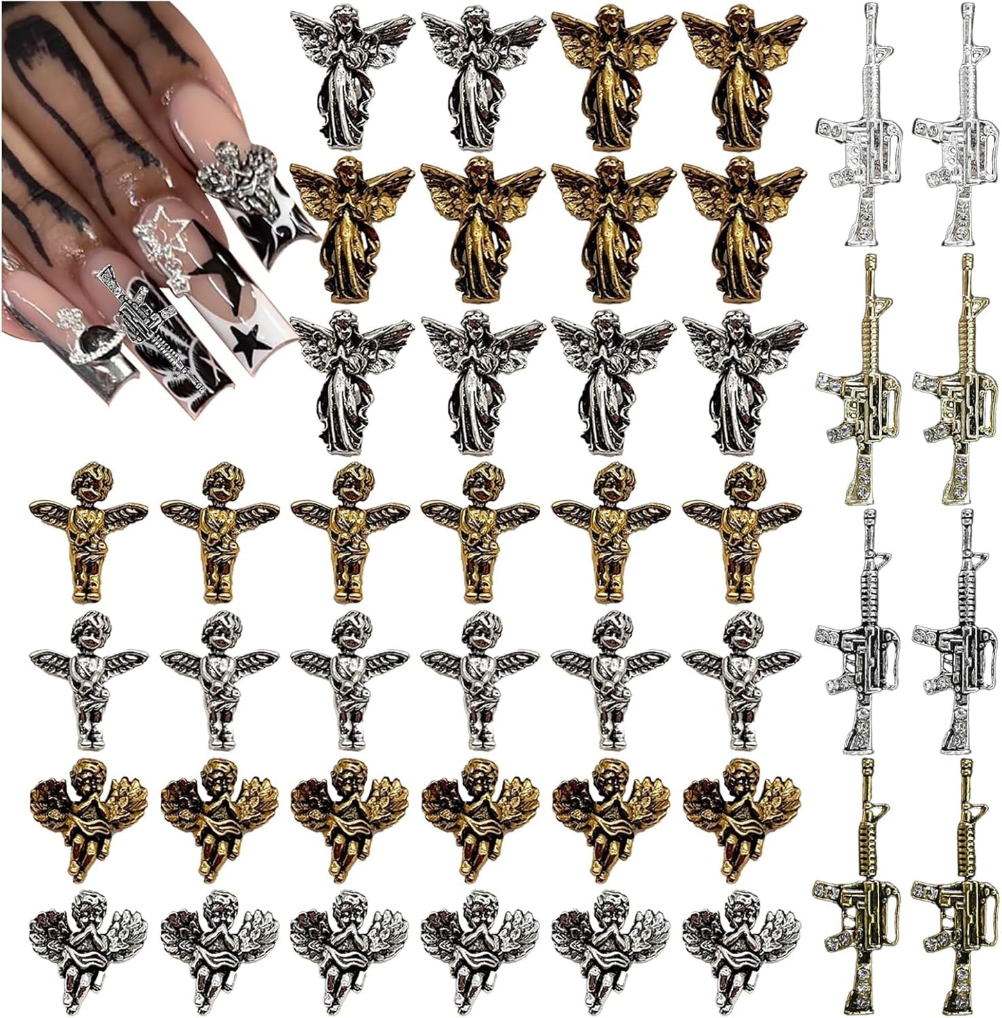 110PCS Star Nail Charms for Acrylic Nails,Silver Star Planet Cross Alloy Nail Art Decoration, Nail Stones Nail Jewels Accessories for Nail Art Supplies Manicure Craft DIY