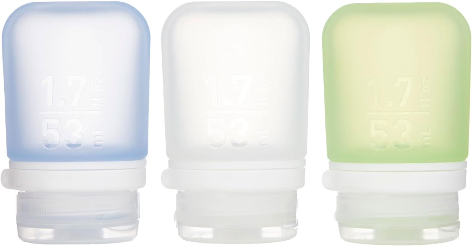 Gotoob+ 3-Pack (Small) | Refillable Silicone Travel Bottle | Locking Lid | Food-Safe Material, Clear/Green/Blue, Small (1.7 Fl.Oz; 53Ml)