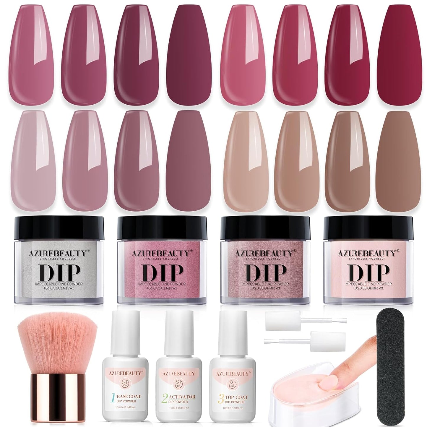 Dip Powder Nail Kit Starter, All Season Nude Skin Glitter 4 Colors Dipping Powder Liquid Set Recycling Tray with Base & Top Coat Activator for French Nail Art Manicure Salon DIY at Home.