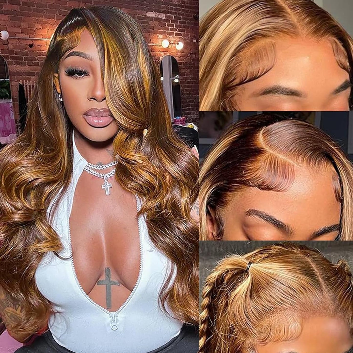 Highlight Ombre 13X6 Lace Front Wig Human Hair 28 Inch Body Wave Honey Blonde Glueless HD Transparent Lace Frontal Wigs for Women 180 Density Human Hair Pre Plucked with Baby Hair