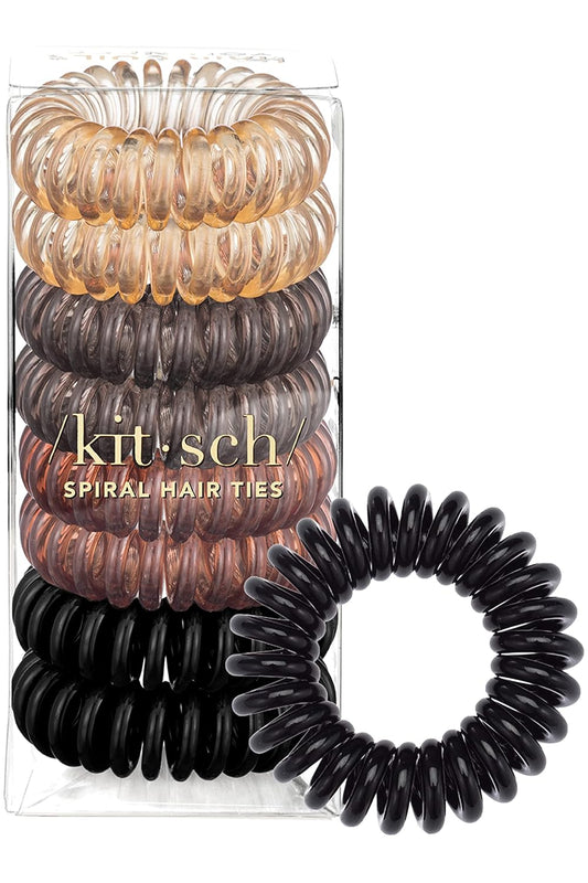 Spiral Hair Ties for Women, Coil Hair Ties for Thick Hair, No Crease Hair Tie, Spiral Hair Ties No Damage, Hair Coils & Phone Cord Hair Ties, 8Pcs (Brunette) - Valentines Day Gifts