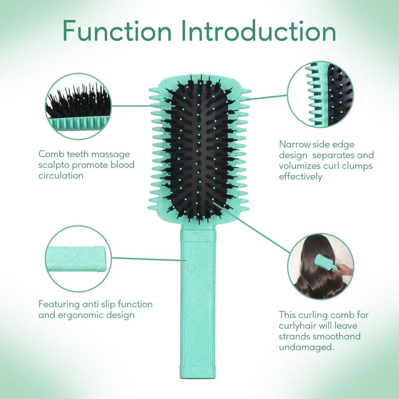 Curly Hair Brush Defining, Volume Brush for Curly Hair, Curl Defining Brush, Shaping and Styling Women'S Curls (Green 1PC)