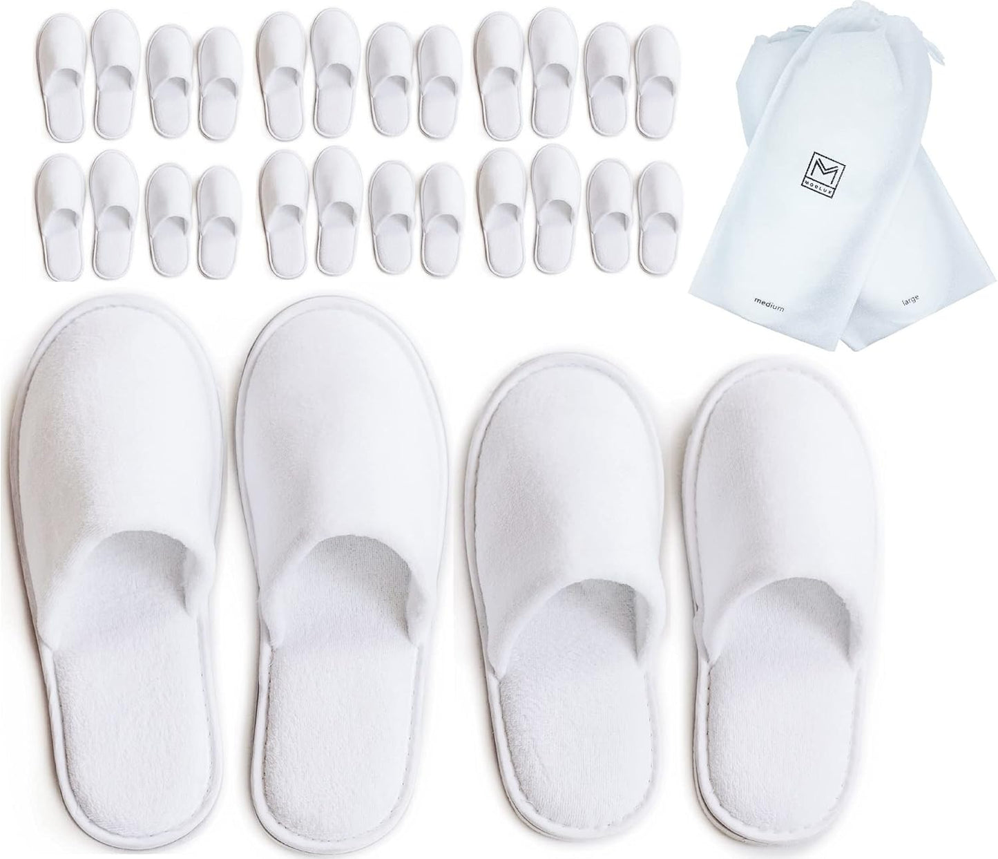 Spa Slippers, 12 Pairs Cotton Velvet Closed Toe Hotel Slippers with Pouch, Non-Slip, Disposable Slippers for Guests, 6 Medium and 6 Large, Home, Indoor, Bride Slippers