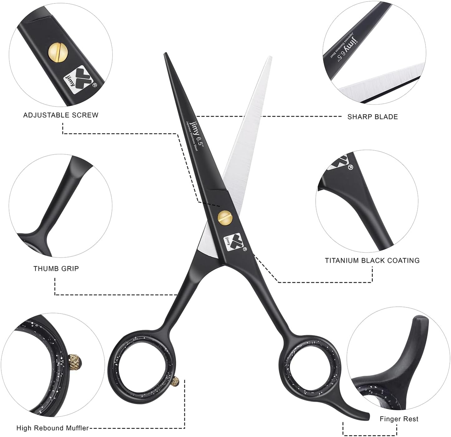 Professional Hair Cutting Shears 6.5'' Stainless Steel Sharp - Smooth Razor Edge Series Shears for Hair Cutting, Hair Cut Scissor for Women & Men and Salon (Barber Scissors)