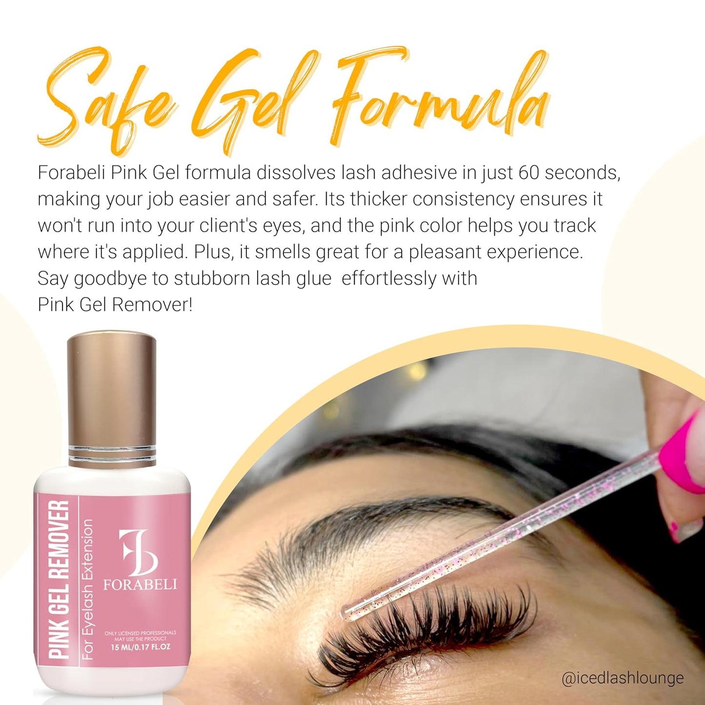 Pink Gel Lash Remover for Eyelash Extensions, 15Ml, Safe and Gentle Formula, Easy to Apply, Versatile and Efficient