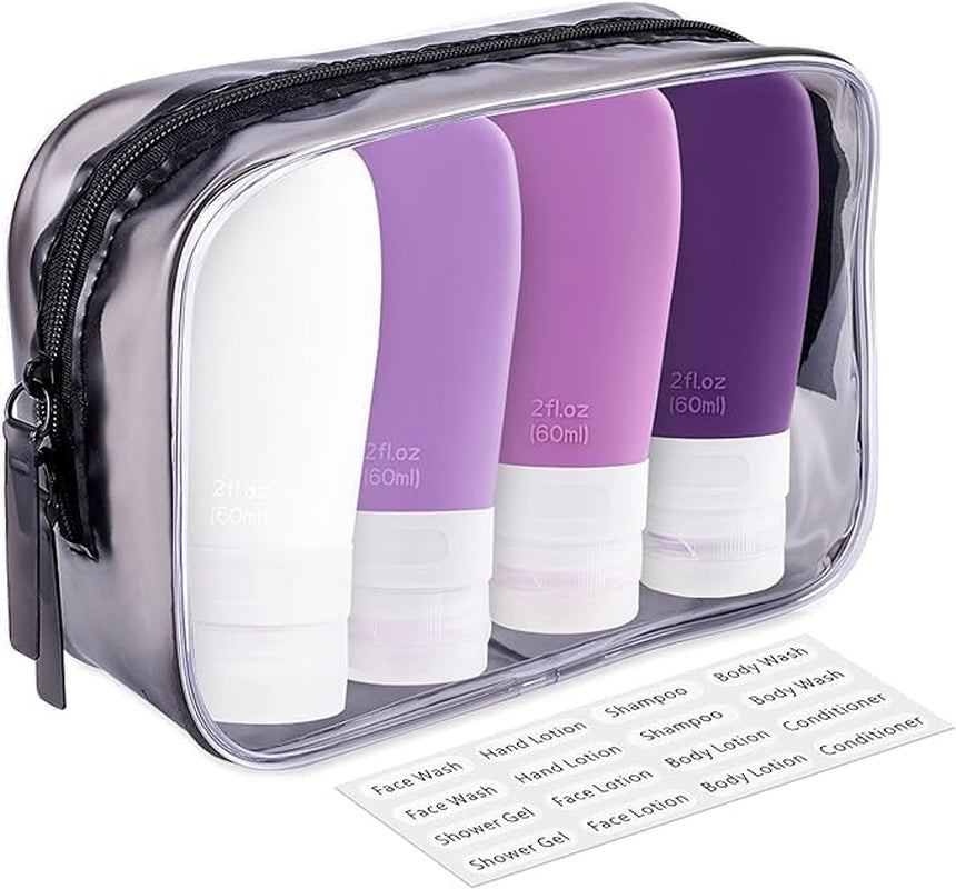 Portable Travel Bottles, TSA Approved Travel Size Bottles Leak Proof Travel Containers for Toiletries, BPA Free Refillable Travel Accessories for Shampoo Body Wash Liquids 4 Pack