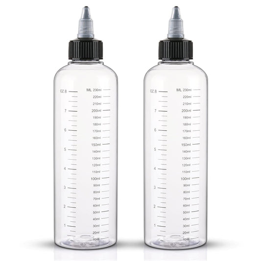 Applicator Bottle for Hair 8.5Oz 2 Pack Hair Squeeze Bottles with Graduated Scale Hair Dye Applicator Bottle Twist-On Top Tip Cap Empty Plastic Hair Color Oil Bottle