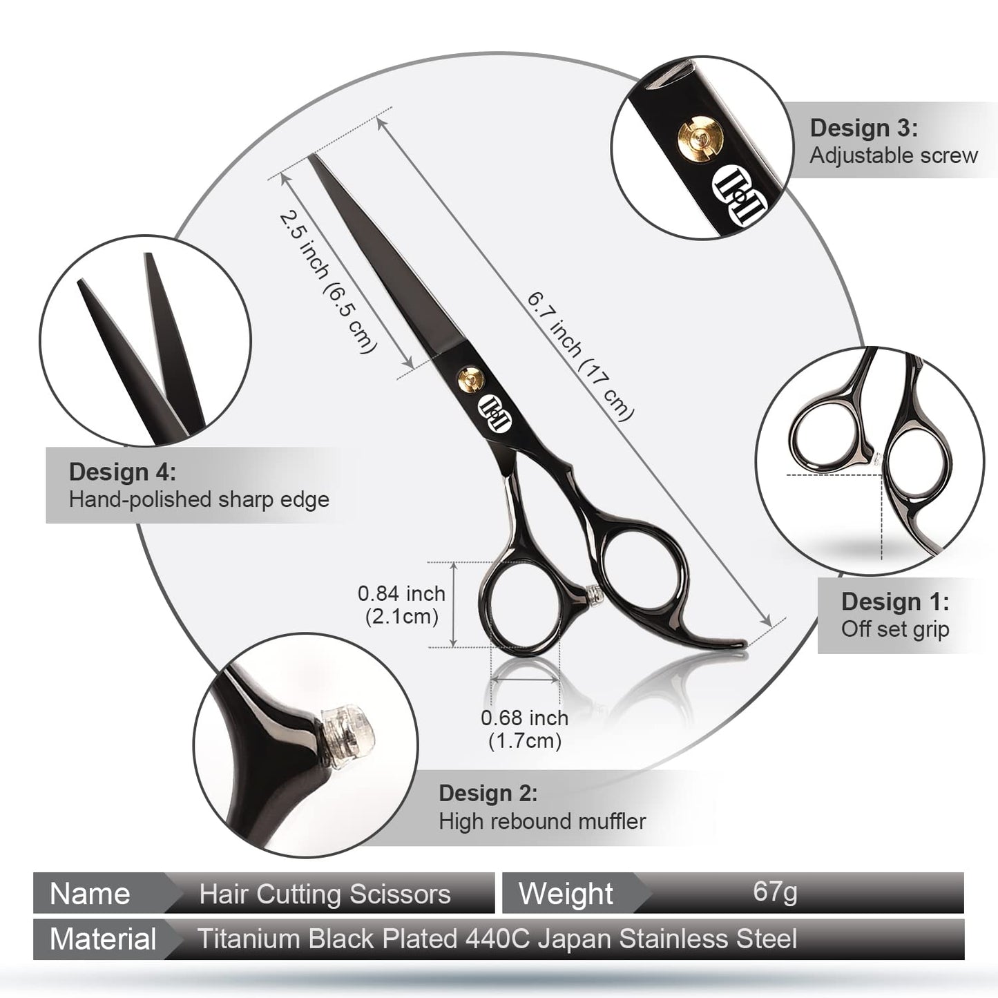 Hair Cutting Scissors Shears Kit, Professional Hairdressing Scissors Set (Hair Beard Trimming Shaping Grooming Thinning Shears) for Men Women Hairdresser Home Salon Barber Haircut Kit (Black)