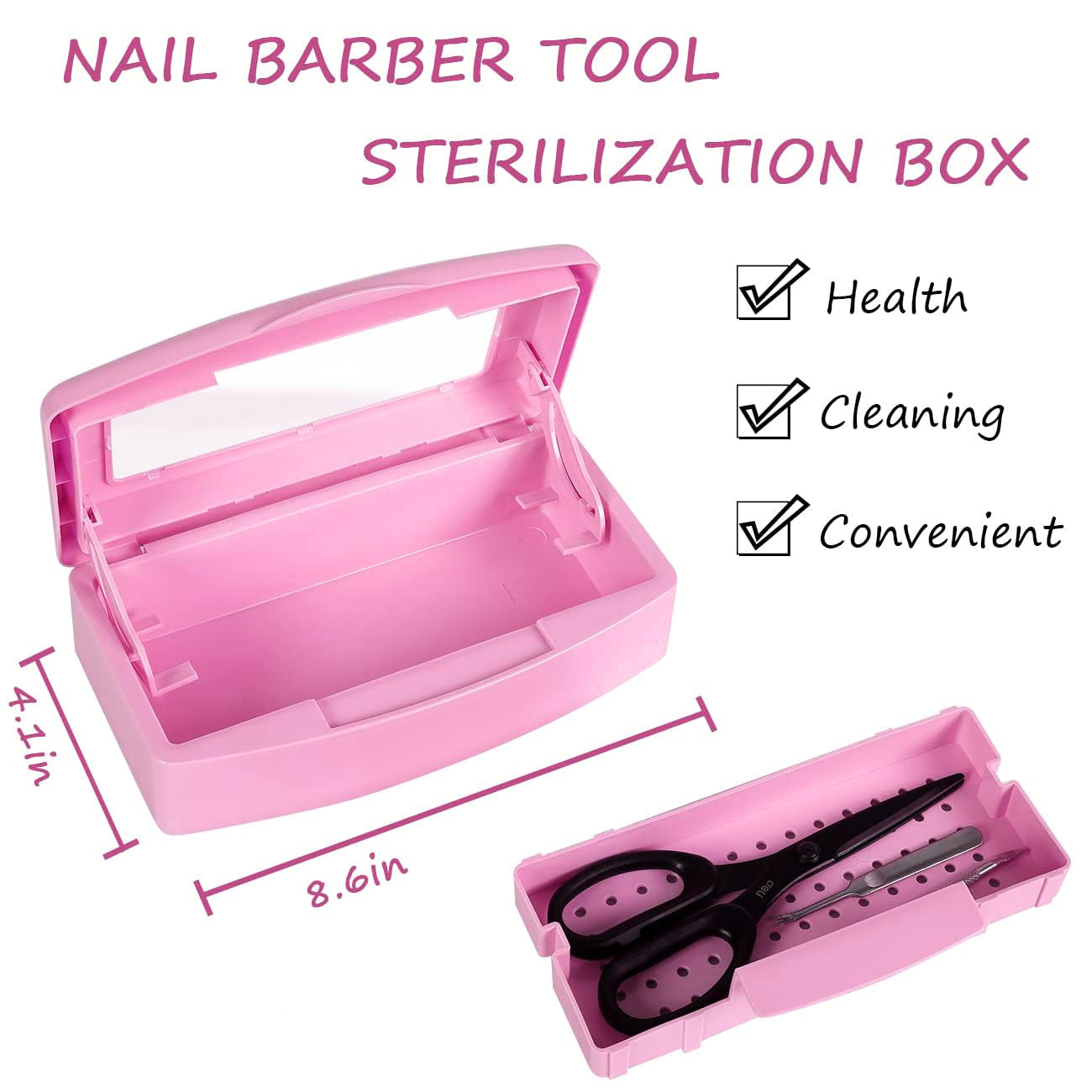 Nail Tool Sterilizer Box Barbicide Disinfectant Jar Plastic Disinfectant Container Suitable for Nail Tools Hair Salons Beauty Centers and Manicure and Nail Equipment(Pink)