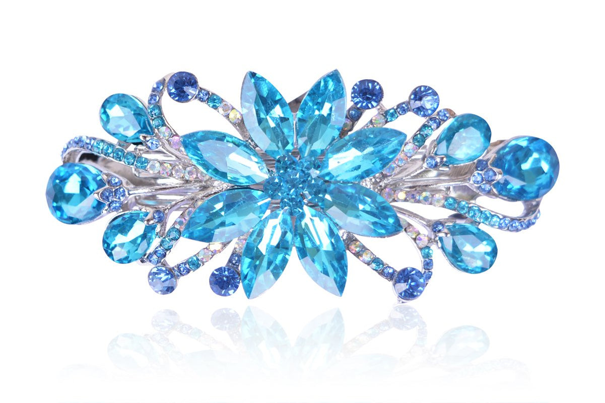 Flower Luxury Jewelry Design Hairpin Rhinestone Hair Barrette Clip,Also Perfect Mother'S Day Gifts for Mom(Dark Blue)