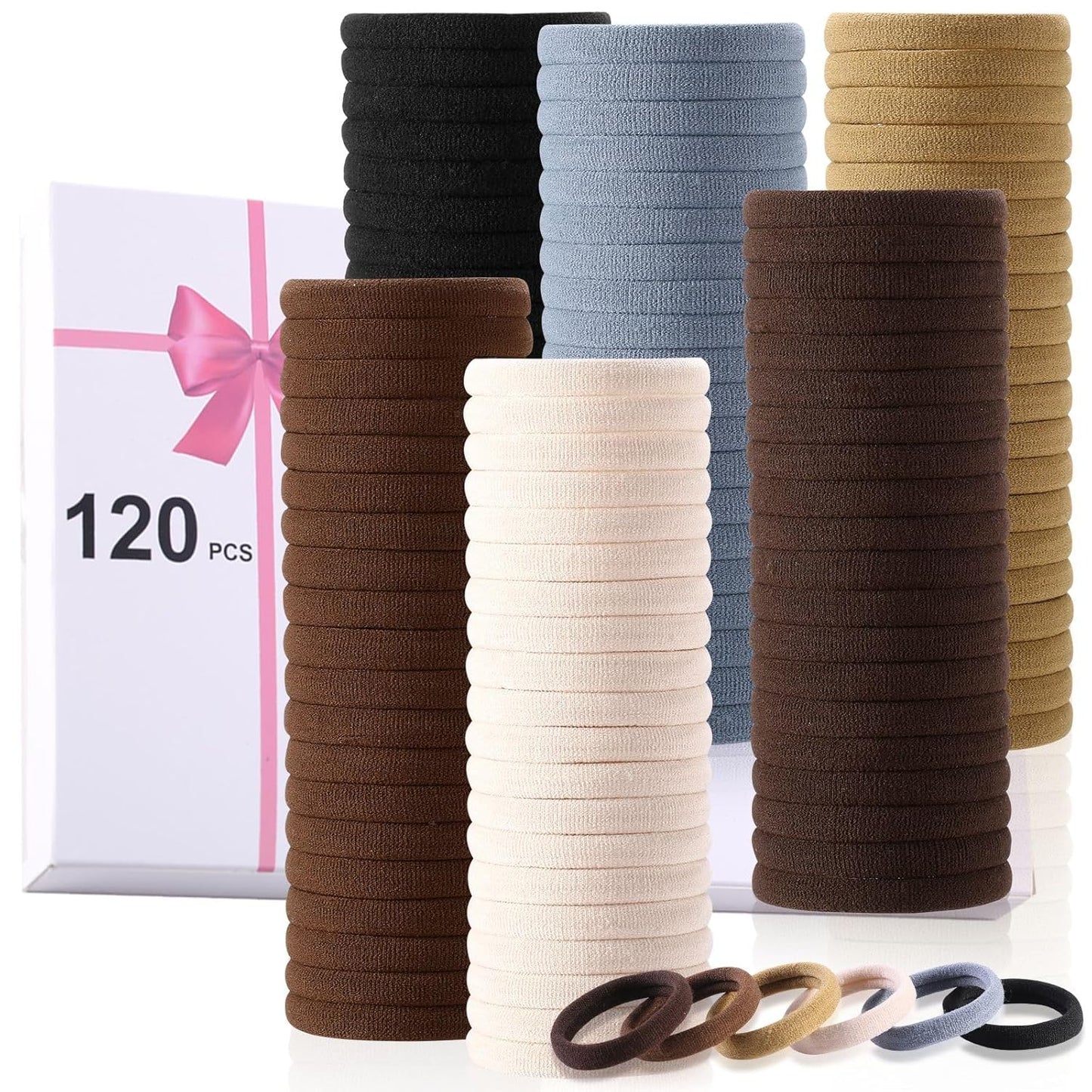 120 Pcs Black No Damage Hair Ties for Women Thick Hair, Large Soft Seamless Nylon Cloth Fabric Elastic Hair Ties Ponytail Holders Hair Elastics Hair Band,Perfect Valentine'S Day Gift for Women