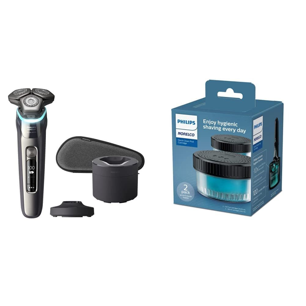 Shaver Series 9000, Wet and Dry Electric Shaver, with Lift & Cut Shaving System and Senseiq Technology, Pop-Up Trimmer, Cleaning Pod, Charging Stand and Travel Case, Model S9987/85