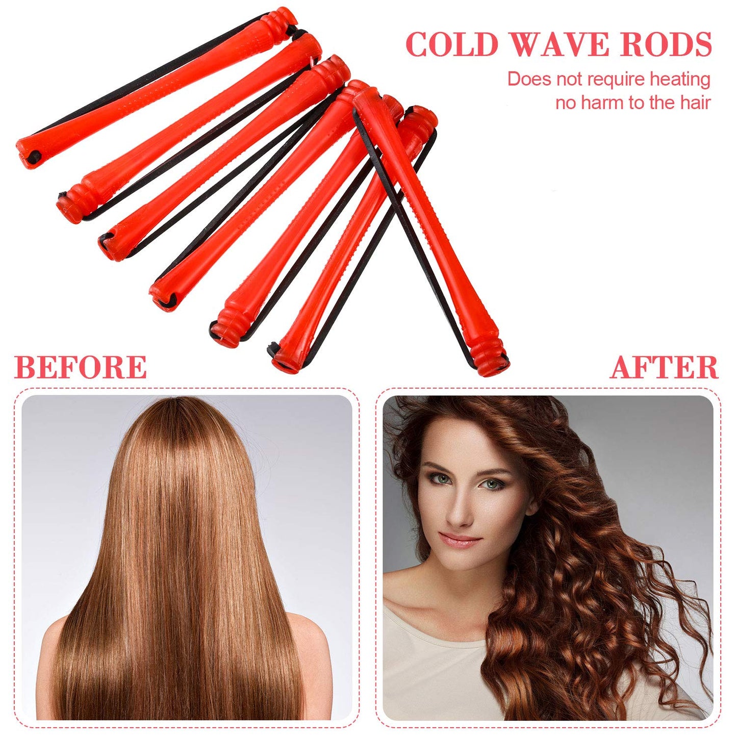 48 Pieces Hair Perm Rods Short Cold Wave Rods Plastic Perming Irons Hair Curling Rollers Curlers with Steel Pintail Comb Rat Tail Comb for Hairdressing Styling Supplies(0.2 Inch,Red)