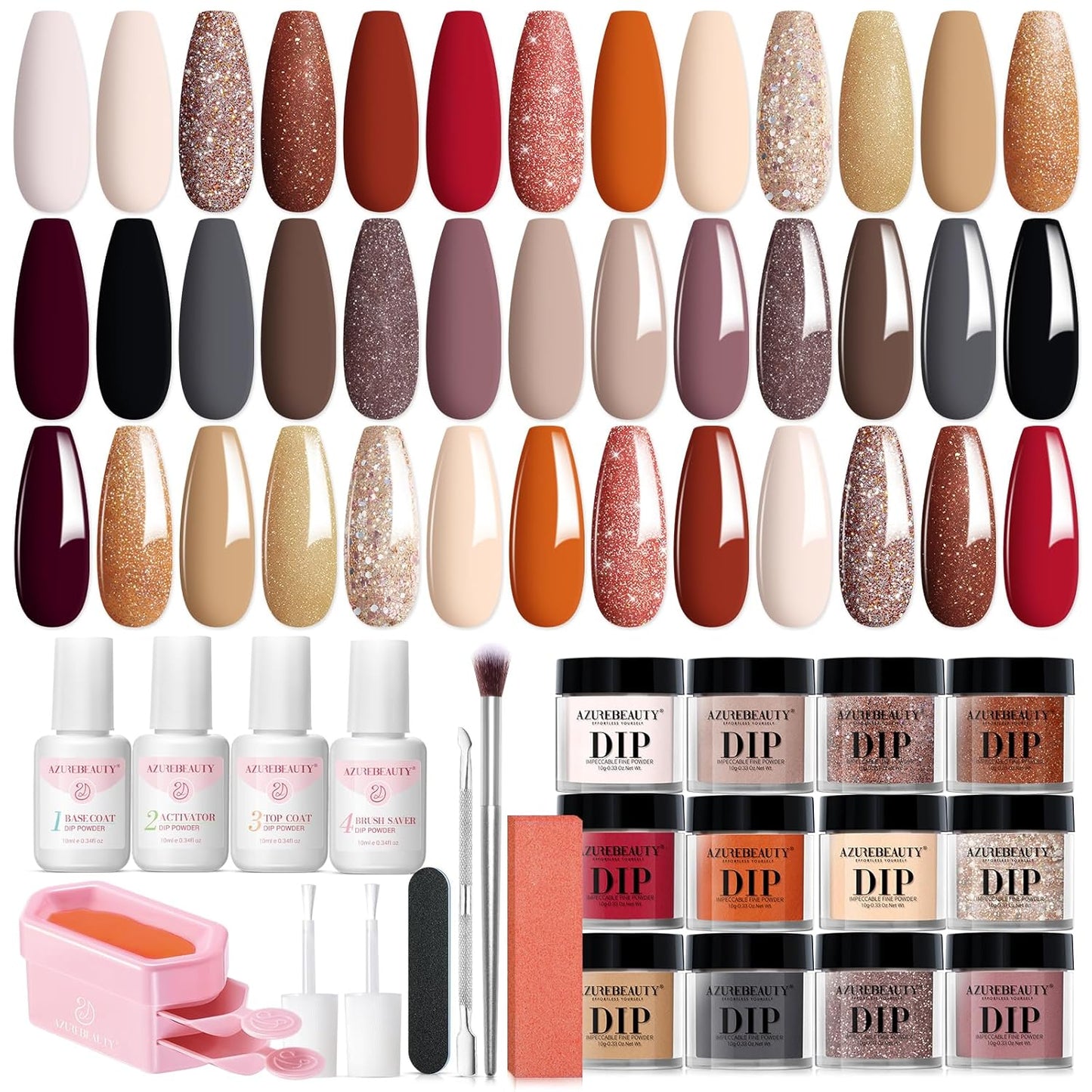 31 Pcs Dip Powder Nail Kit 20 Colors Glitter Nude Brown Pink White Gray Dip Powder Liquid Set with Top/Base Coat Activator for French Nails Art Manicure DIY Salon Women Valentine'S Gift